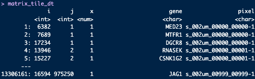 Genes expressed for each 2 µm pixel in the array dimensions.